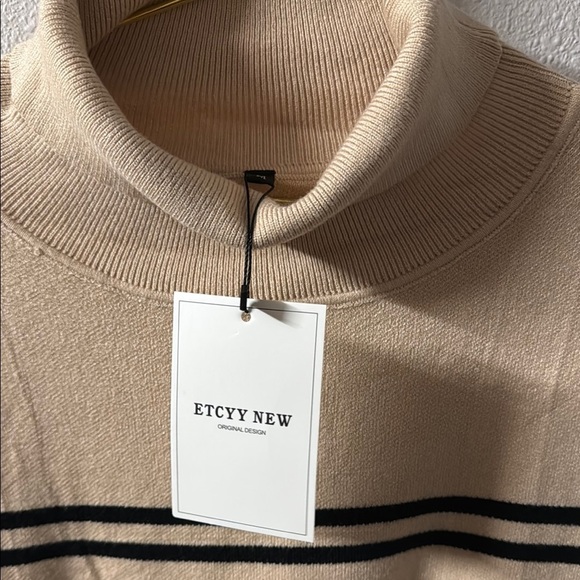 Etcyy New Beige Striped Turtleneck Sweater - Picture 2 of 3